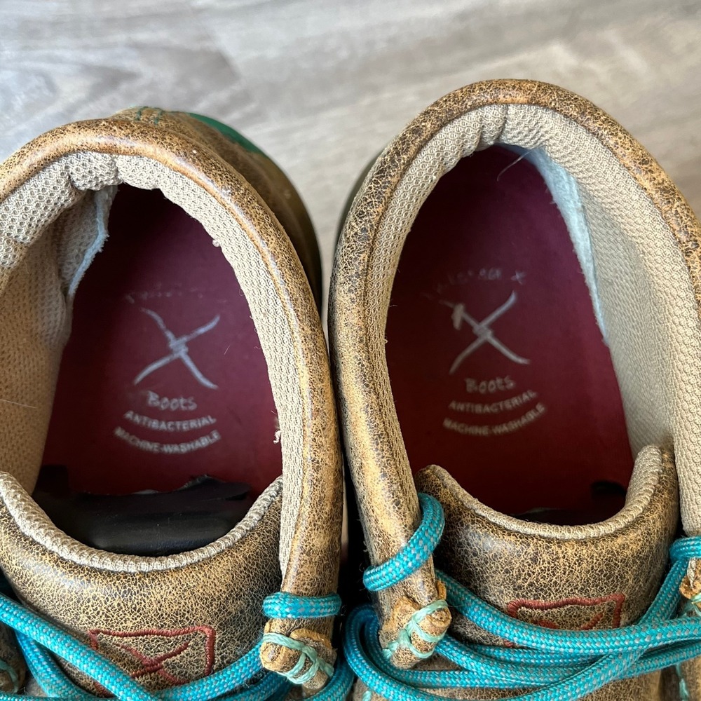 Twisted X Chukka Driving Moc Distressed Tan Bomber Leather Turquoise Womens 9 - Picture 7 of 9